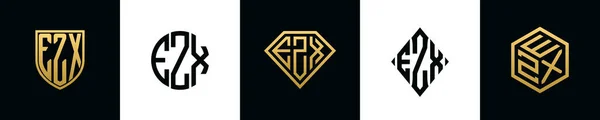 Initial Letters Ezx Logo Designs Bundle Collection Incorporated Shield Diamond — Vetor de Stock