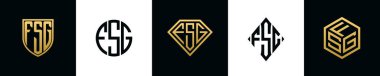 İlk harfler FSG logosu Bundle dizayn eder. Bu koleksiyon kalkan, yuvarlak, elmas, dikdörtgen ve altıgen stil logoyla birleştirilmiştir. Vektör şablonu