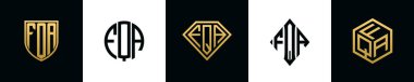 İlk harfler FQA logosu Bundle dizayn eder. Bu koleksiyon kalkan, yuvarlak, elmas, dikdörtgen ve altıgen stil logoyla birleştirilmiştir. Vektör şablonu