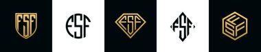 İlk harfler FSF logosu Bundle dizayn eder. Bu koleksiyon kalkan, yuvarlak, elmas, dikdörtgen ve altıgen stil logoyla birleştirilmiştir. Vektör şablonu
