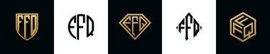 İlk harfler FFQ logosu Bundle dizayn eder. Bu koleksiyon kalkan, yuvarlak, elmas, dikdörtgen ve altıgen stil logoyla birleştirilmiştir. Vektör şablonu