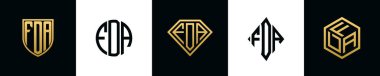 İlk harfler FDA logosu Bundle dizayn ediyor. Bu koleksiyon kalkan, yuvarlak, elmas, dikdörtgen ve altıgen stil logoyla birleştirilmiştir. Vektör şablonu