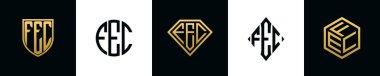 İlk harfler FEC logosu Bundle dizayn ediyor. Bu koleksiyon kalkan, yuvarlak, elmas, dikdörtgen ve altıgen stil logoyla birleştirilmiştir. Vektör şablonu