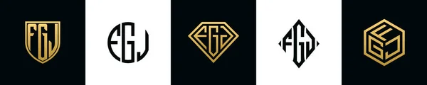 Initial Letters Fgj Logo Designs Bundle Collection Incorporated Shield Diamond — 스톡 벡터