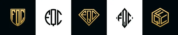 Initial Letters Fqc Logo Designs Bundle Collection Incorporated Shield Diamond — Vetor de Stock