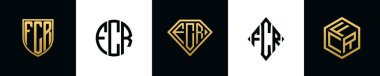 İlk harfler FCR logosu Bundle dizayn eder. Bu koleksiyon kalkan, yuvarlak, elmas, dikdörtgen ve altıgen stil logoyla birleştirilmiştir. Vektör şablonu