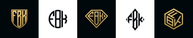 İlk harfler FBK logosu Bundle dizayn eder. Bu koleksiyon kalkan, yuvarlak, elmas, dikdörtgen ve altıgen stil logoyla birleştirilmiştir. Vektör şablonu