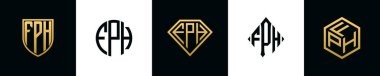 İlk harfler FPH logosu Bundle dizayn eder. Bu koleksiyon kalkan, yuvarlak, elmas, dikdörtgen ve altıgen stil logoyla birleştirilmiştir. Vektör şablonu