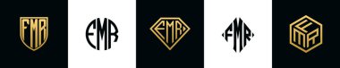 İlk harfler FMR logosu Bundle dizayn eder. Bu koleksiyon kalkan, yuvarlak, elmas, dikdörtgen ve altıgen stil logoyla birleştirilmiştir. Vektör şablonu