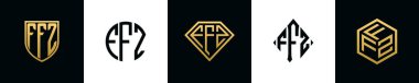 İlk harfler FFZ logosu Bundle dizayn eder. Bu koleksiyon kalkan, yuvarlak, elmas, dikdörtgen ve altıgen stil logoyla birleştirilmiştir. Vektör şablonu