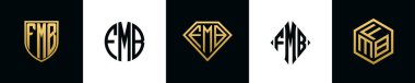 İlk harfler FMB logosu Bundle dizayn eder. Bu koleksiyon kalkan, yuvarlak, elmas, dikdörtgen ve altıgen stil logoyla birleştirilmiştir. Vektör şablonu