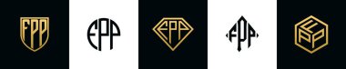 İlk harfler FPP logosu Bundle dizayn eder. Bu koleksiyon kalkan, yuvarlak, elmas, dikdörtgen ve altıgen stil logoyla birleştirilmiştir. Vektör şablonu