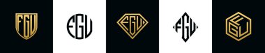 İlk harfler FGU logosu Bundle dizayn eder. Bu koleksiyon kalkan, yuvarlak, elmas, dikdörtgen ve altıgen stil logoyla birleştirilmiştir. Vektör şablonu