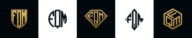 İlk harfler FQM logosu Bundle dizayn eder. Bu koleksiyon kalkan, yuvarlak, elmas, dikdörtgen ve altıgen stil logoyla birleştirilmiştir. Vektör şablonu