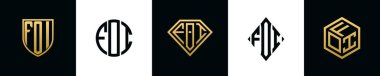 Baş harfler FOI logosu Bundle dizayn eder. Bu koleksiyon kalkan, yuvarlak, elmas, dikdörtgen ve altıgen stil logoyla birleştirilmiştir. Vektör şablonu