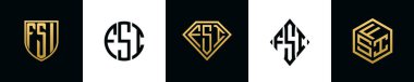 İlk harfler FSI logosu Bundle dizayn eder. Bu koleksiyon kalkan, yuvarlak, elmas, dikdörtgen ve altıgen stil logoyla birleştirilmiştir. Vektör şablonu