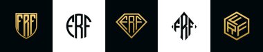 İlk harfler FRF logosu Bundle dizayn eder. Bu koleksiyon kalkan, yuvarlak, elmas, dikdörtgen ve altıgen stil logoyla birleştirilmiştir. Vektör şablonu