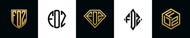İlk harfler FDZ logosu Bundle dizayn eder. Bu koleksiyon kalkan, yuvarlak, elmas, dikdörtgen ve altıgen stil logoyla birleştirilmiştir. Vektör şablonu
