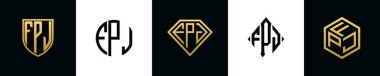 İlk harfler FPJ logosu Bundle dizayn eder. Bu koleksiyon kalkan, yuvarlak, elmas, dikdörtgen ve altıgen stil logoyla birleştirilmiştir. Vektör şablonu
