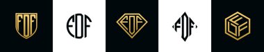 İlk harfler FDF logosu Bundle dizayn eder. Bu koleksiyon kalkan, yuvarlak, elmas, dikdörtgen ve altıgen stil logoyla birleştirilmiştir. Vektör şablonu