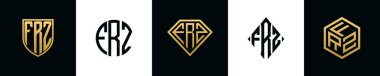 İlk harfler FRZ logosu Bundle dizayn eder. Bu koleksiyon kalkan, yuvarlak, elmas, dikdörtgen ve altıgen stil logoyla birleştirilmiştir. Vektör şablonu