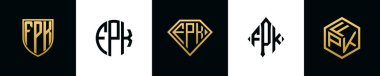 İlk harfler FPK logosu Bundle dizayn eder. Bu koleksiyon kalkan, yuvarlak, elmas, dikdörtgen ve altıgen stil logoyla birleştirilmiştir. Vektör şablonu