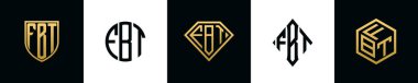 İlk harfler FBT logosu Bundle dizayn eder. Bu koleksiyon kalkan, yuvarlak, elmas, dikdörtgen ve altıgen stil logoyla birleştirilmiştir. Vektör şablonu