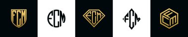 İlk harfler FCM logosu Bundle dizayn eder. Bu koleksiyon kalkan, yuvarlak, elmas, dikdörtgen ve altıgen stil logoyla birleştirilmiştir. Vektör şablonu