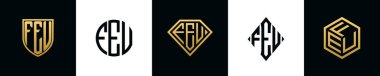İlk harfler FEU logosu Bundle dizayn ediyor. Bu koleksiyon kalkan, yuvarlak, elmas, dikdörtgen ve altıgen stil logoyla birleştirilmiştir. Vektör şablonu