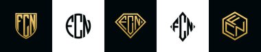 İlk harfler FCN logosu Bundle dizayn eder. Bu koleksiyon kalkan, yuvarlak, elmas, dikdörtgen ve altıgen stil logoyla birleştirilmiştir. Vektör şablonu