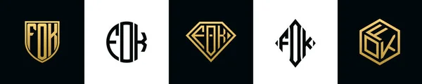 Initial Letters Fok Logo Designs Bundle Collection Incorporated Shield Diamond — 스톡 벡터