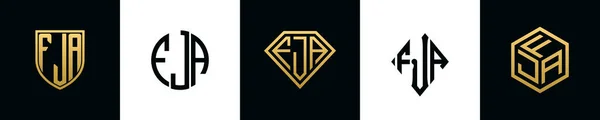 Początkowe Litery Logo Fja Projektuje Pakiet Kolekcja Zawiera Tarczę Okrągłe — Wektor stockowy