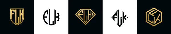 Initial Letters Flk Logo Designs Bundle Collection Incorporated Shield Diamond — Διανυσματικό Αρχείο
