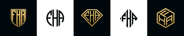 Initial Letters Fha Logo Designs Bundle Collection Incorporated Shield Diamond — 스톡 벡터