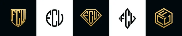 Początkowe Litery Logo Fcv Projektuje Pakiet Kolekcja Zawiera Tarczę Okrągłe — Wektor stockowy