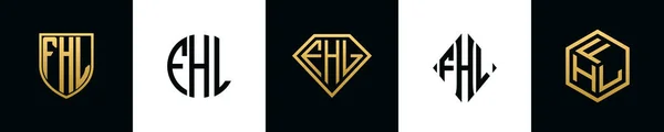 Початкові Букви Fhl Логотип Bundle Колекція Включала Себе Щит Круглий — стоковий вектор