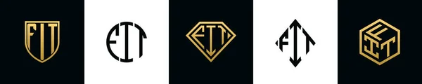 Initial Letters Fit Logo Designs Bundle Collection Incorporated Shield Diamond — Vetor de Stock