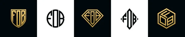 Initial Letters Fob Logo Designs Bundle Collection Incorporated Shield Diamond — ストックベクタ