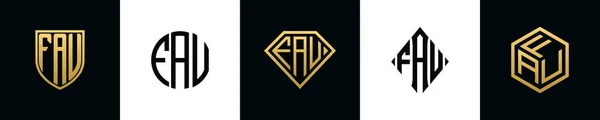 Initial Letters Fau Logo Designs Bundle Collection Incorporated Shield Diamond — 스톡 벡터
