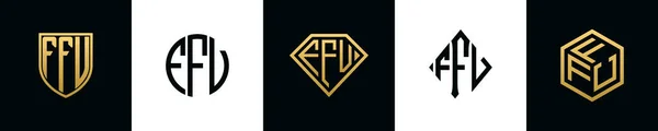 Initial Letters Ffv Logo Designs Bundle Collection Incorporated Shield Diamond — 스톡 벡터