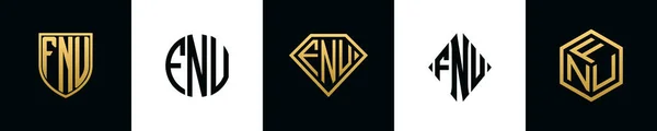 Initial Letters Fnu Logo Designs Bundle Collection Incorporated Shield Diamond — Image vectorielle
