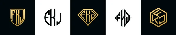 Initial Letters Fkj Logo Designs Bundle Collection Incorporated Shield Diamond —  Vetores de Stock