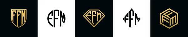 Initial Letters Ffm Logo Designs Bundle Collection Incorporated Shield Diamond — Stock Vector