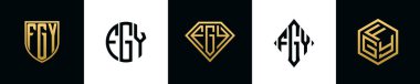 İlk harfler FGY logosu Bundle dizayn eder. Bu koleksiyon kalkan, yuvarlak, elmas, dikdörtgen ve altıgen stil logoyla birleştirilmiştir. Vektör şablonu
