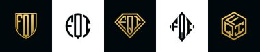 İlk harfler FQI logosu Bundle dizayn eder. Bu koleksiyon kalkan, yuvarlak, elmas, dikdörtgen ve altıgen stil logoyla birleştirilmiştir. Vektör şablonu