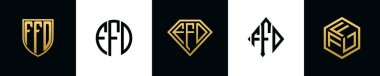 İlk harfler FFD logosu Bundle dizayn eder. Bu koleksiyon kalkan, yuvarlak, elmas, dikdörtgen ve altıgen stil logoyla birleştirilmiştir. Vektör şablonu