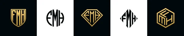 Initial Letters Fmh Logo Designs Bundle Collection Incorporated Shield Diamond — 스톡 벡터