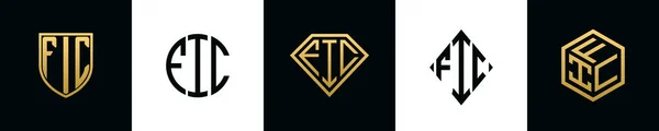 Initial Letters Fic Logo Designs Bundle Collection Incorporated Shield Diamond — 스톡 벡터