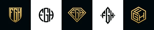 Initial Letters Fgh Logo Designs Bundle Collection Incorporated Shield Diamond — ストックベクタ