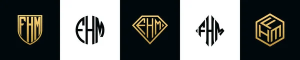 Initial Letters Fhm Logo Designs Bundle Collection Incorporated Shield Diamond — Stok Vektör